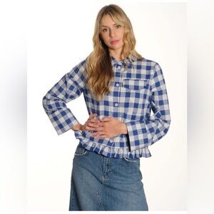NWT BAUM UND PFERDGARTEN Blue and White Plaid Button-Up Shirt